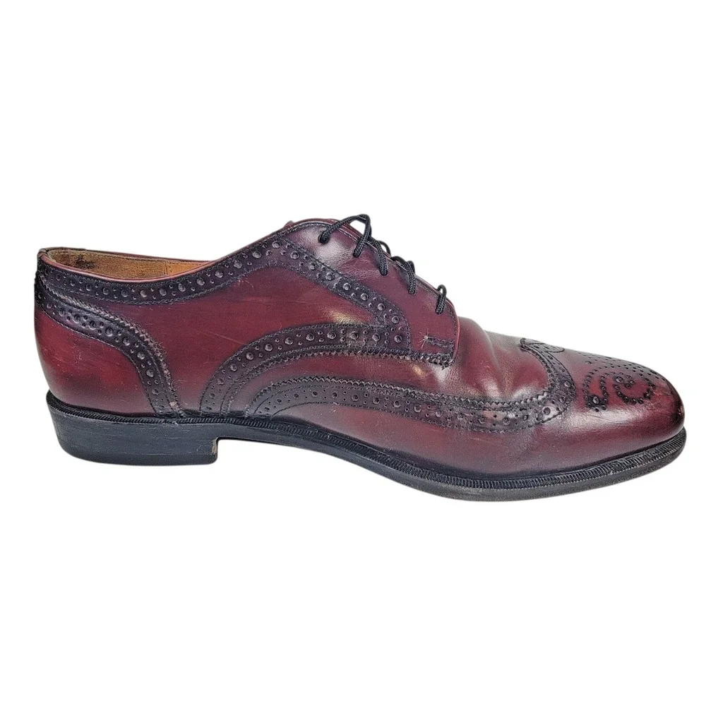 Vtg Cole Haan Full Wingtip Brogues Burgundy Leather 11 D USA‎ Made Dress Oxford